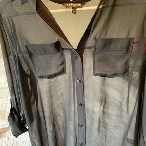 Express Black High/low button up sheer top